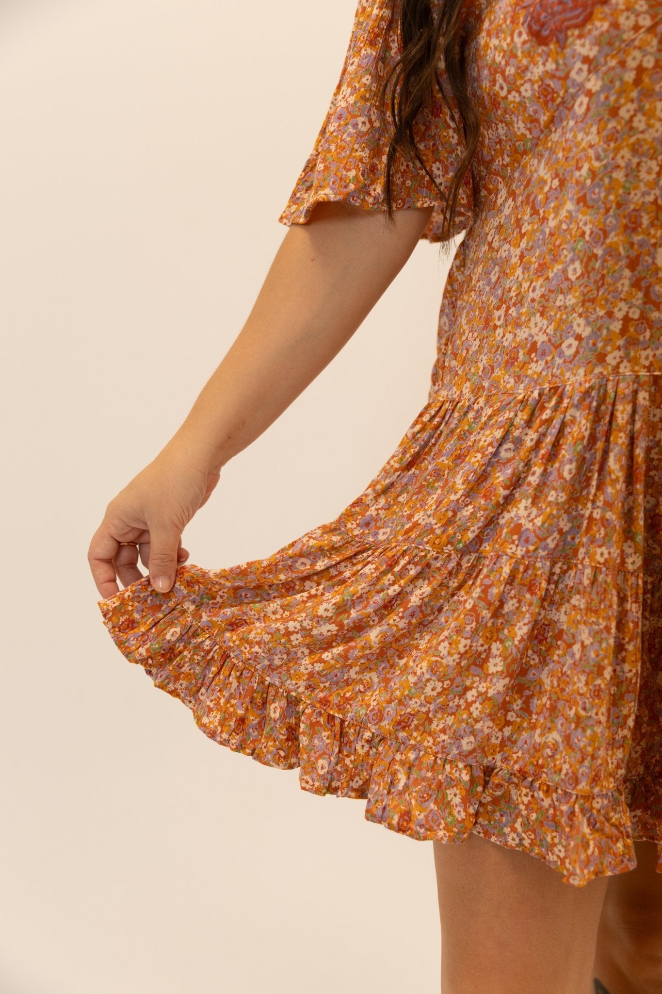 Angie Boho Floral Tiered Fall Mini Dress - Wild Azalea Boutique