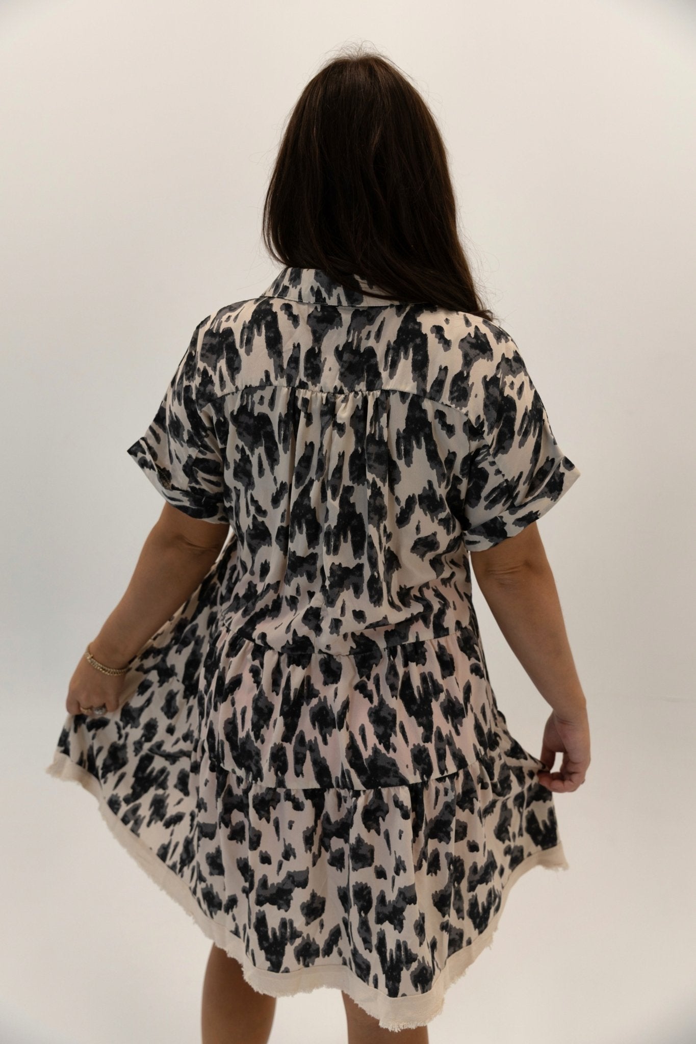 Animal Print Collared Split Neck Tiered Dress - Wild Azalea Boutique
