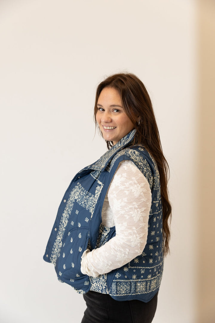 Bandana Print Quilted Puffer Vest - Wild Azalea Boutique