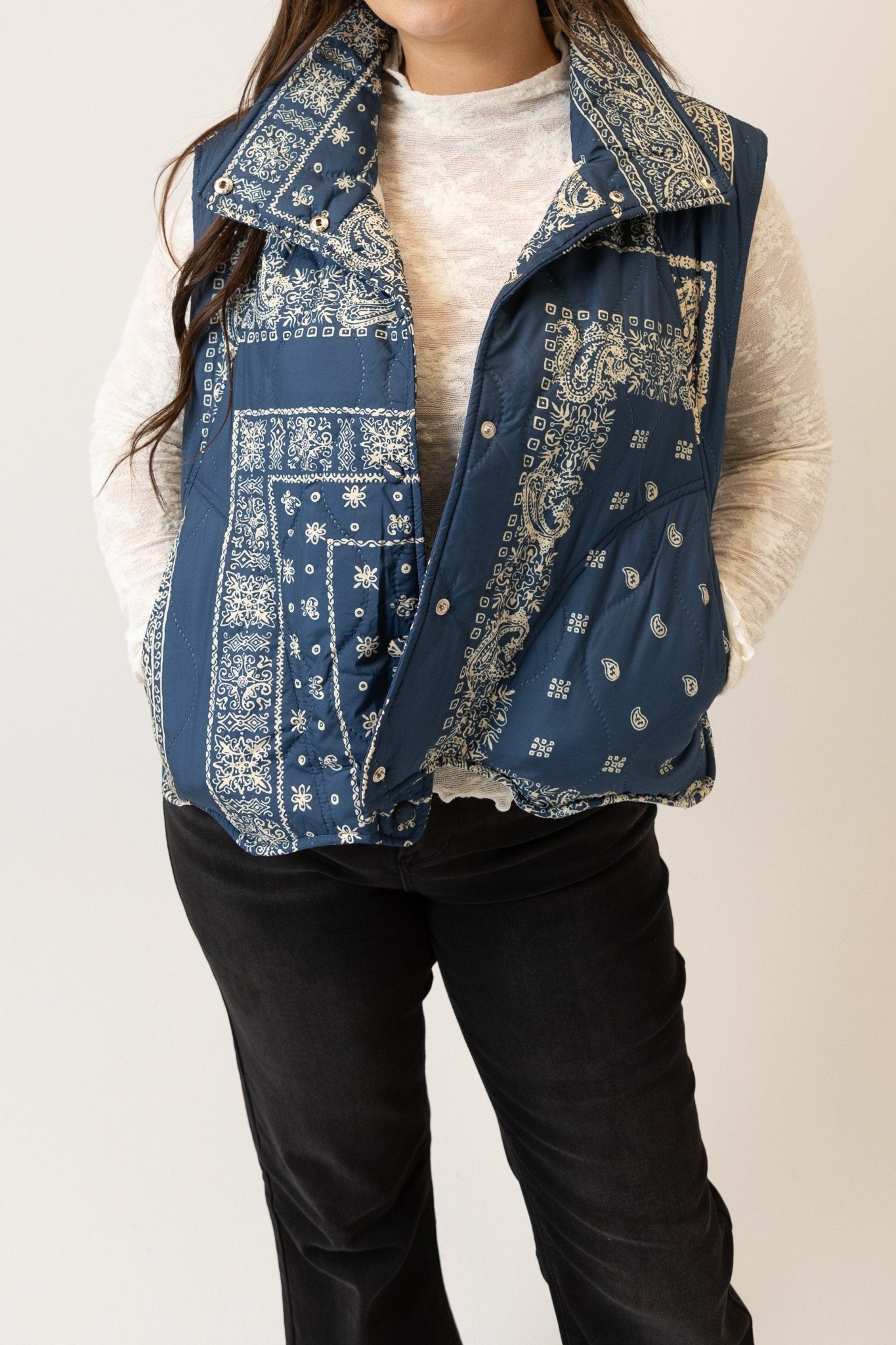 Bandana Print Quilted Puffer Vest - Wild Azalea Boutique