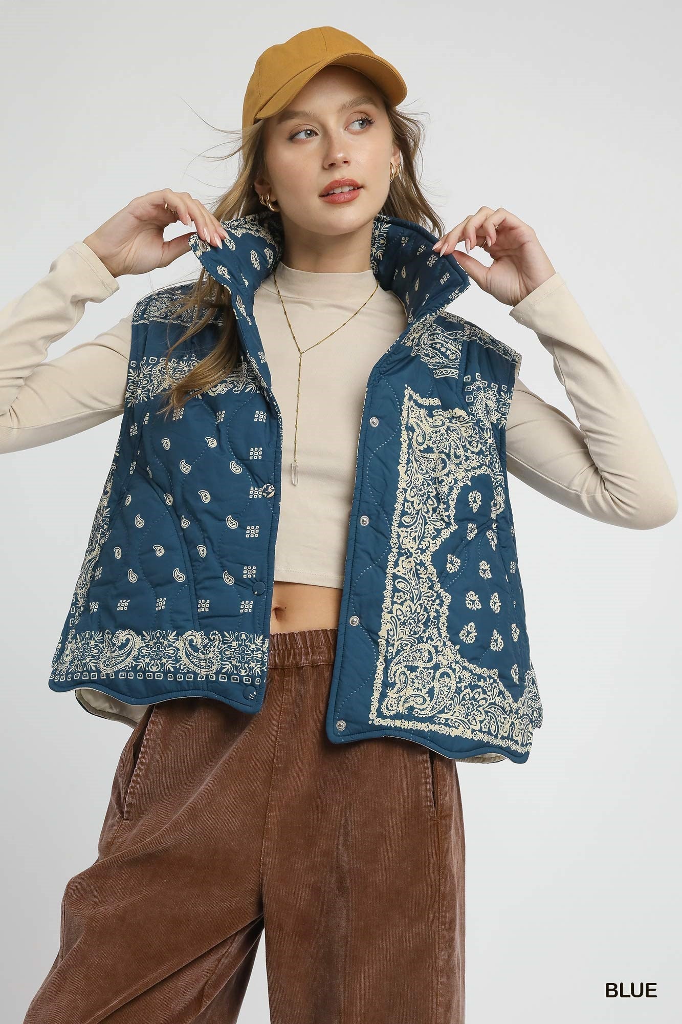 Bandana Print Quilted Puffer Vest - Wild Azalea Boutique