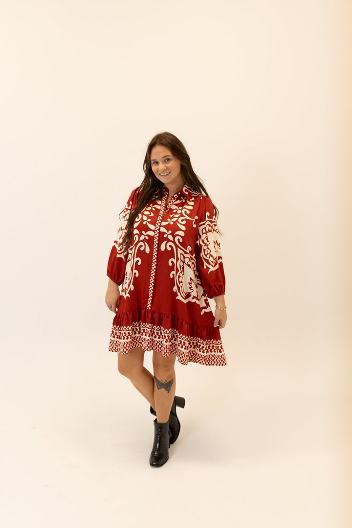 Boho Print Button - Down Mini Dress - Wild Azalea Boutique