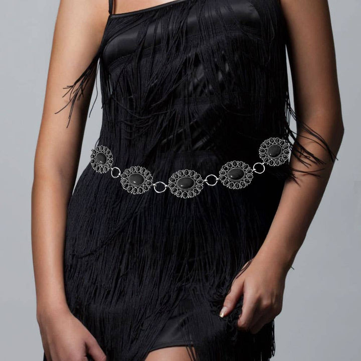 Boho Vintage Western Stone Concho Chain Belt - Wild Azalea Boutique