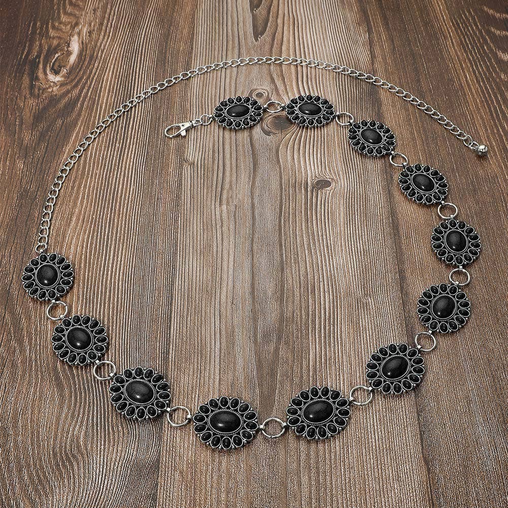 Boho Vintage Western Stone Concho Chain Belt - Wild Azalea Boutique