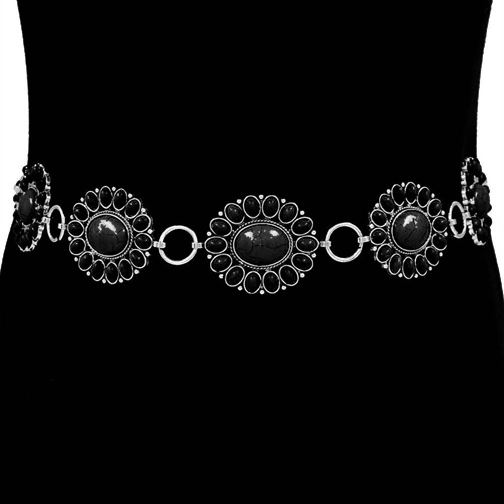 Boho Vintage Western Stone Concho Chain Belt - Wild Azalea Boutique