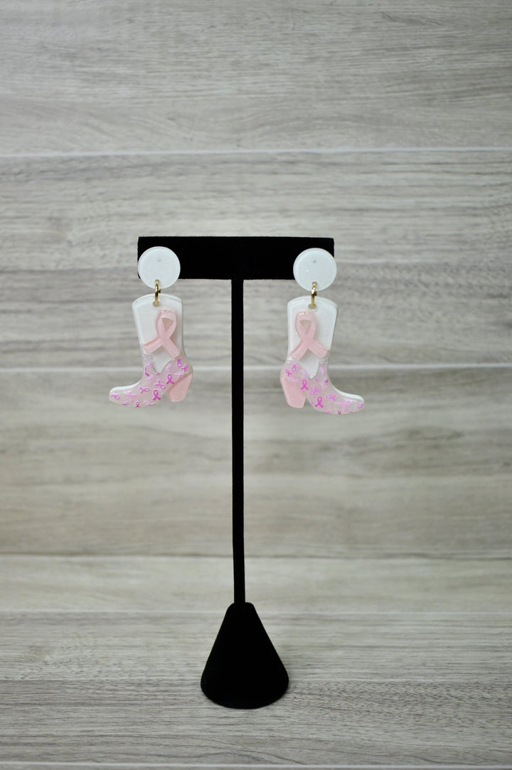 Boots and Ribbons Breast Cancer Awareness Earrings - Wild Azalea Boutique