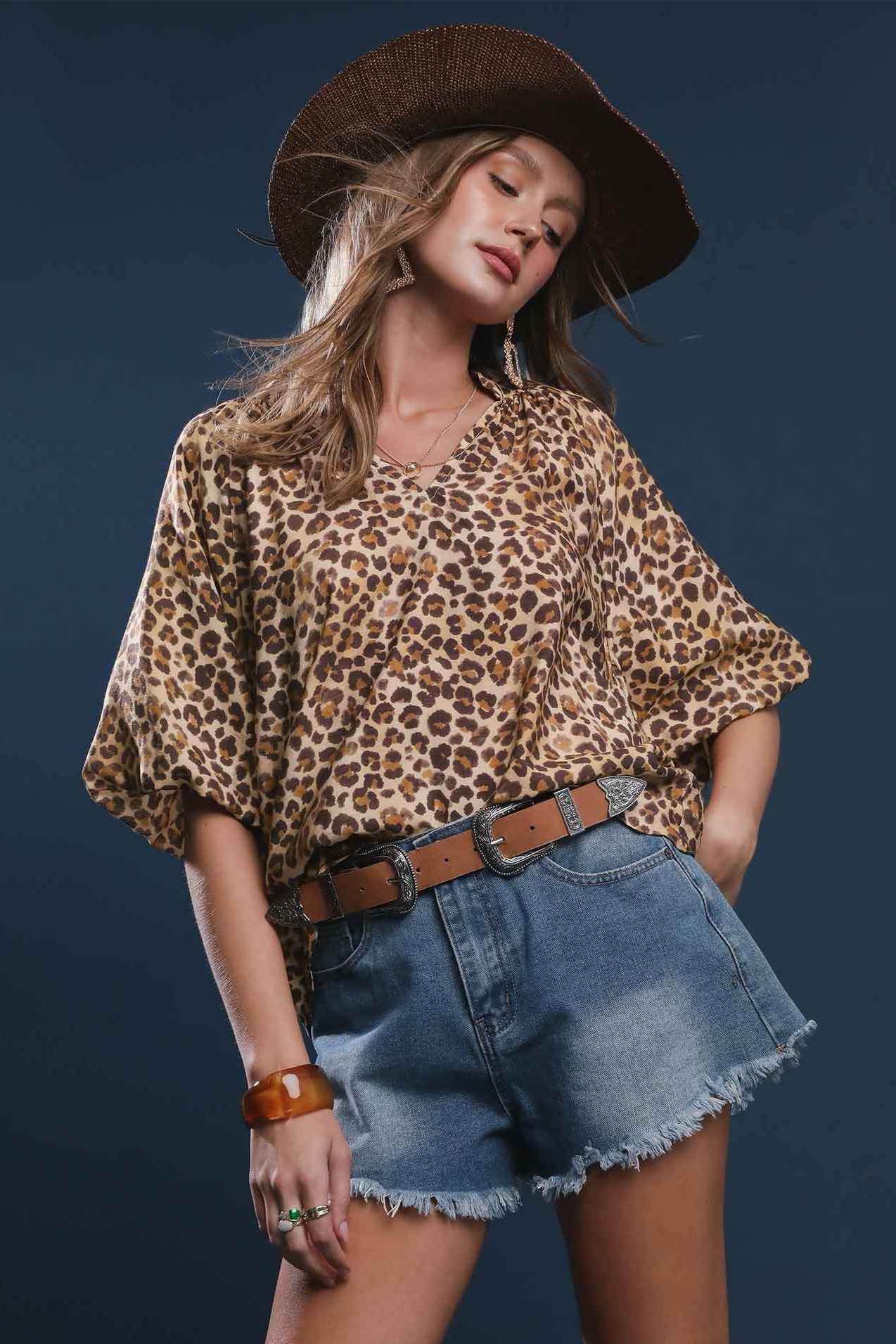 Bubble Sleeved Animal Print Blouse - Wild Azalea Boutique