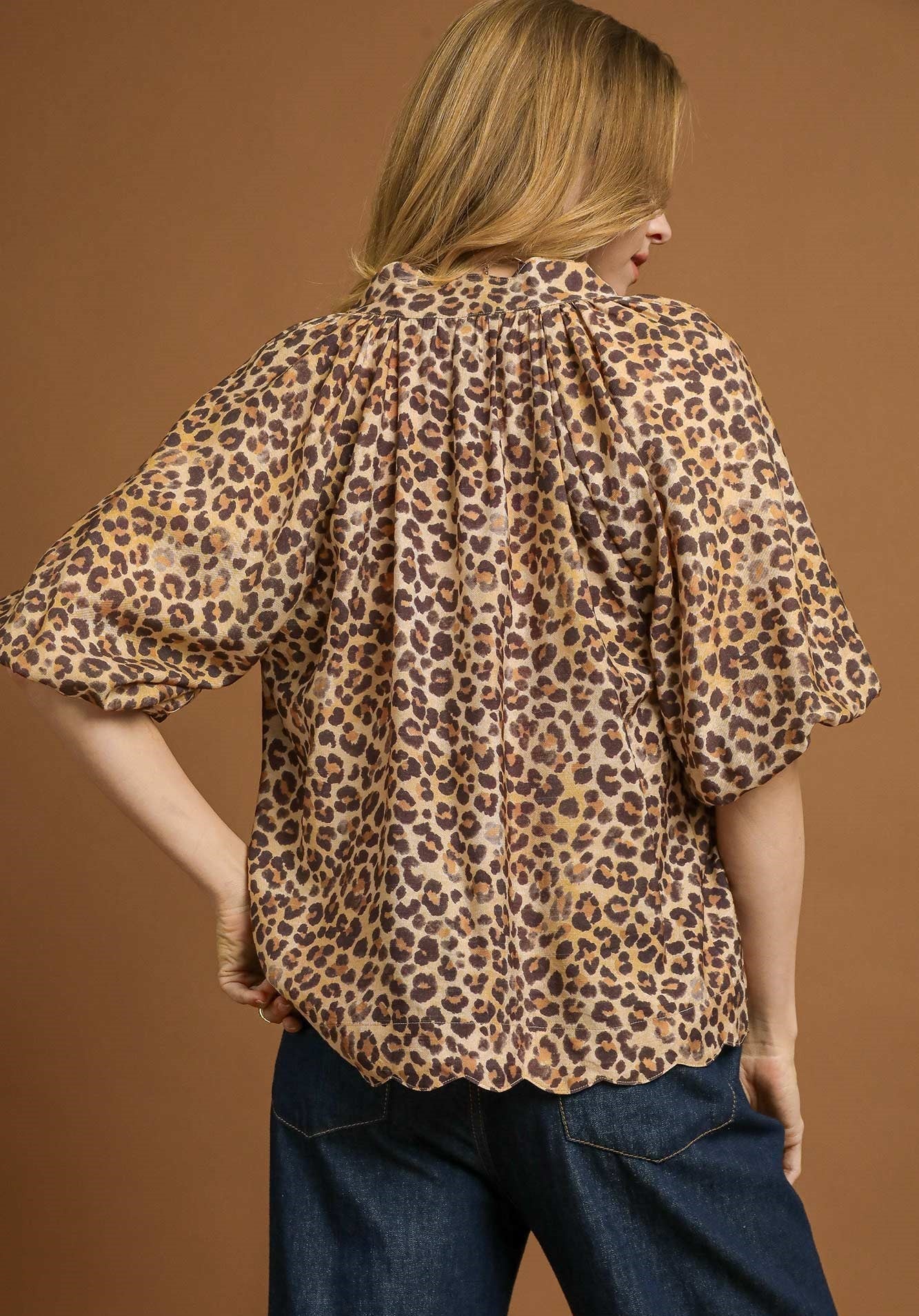 Bubble Sleeved Animal Print Blouse - Wild Azalea Boutique