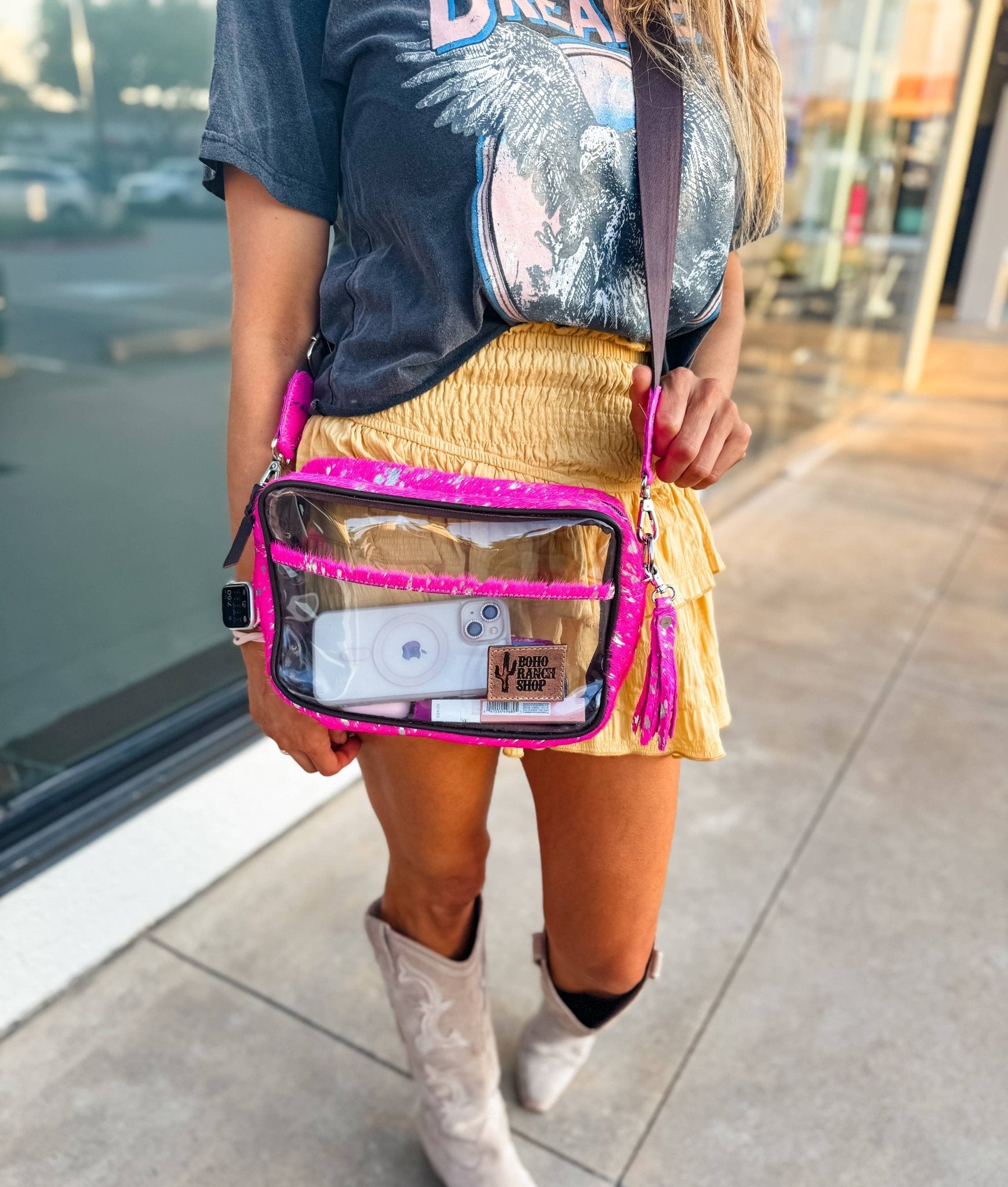 Clear Cowhide Crossbody Purse Bag Concert Festival - Wild Azalea Boutique
