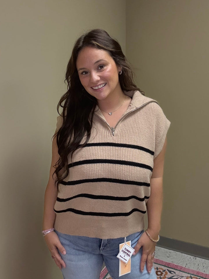 Collared Striped Short Sleeve Sweater - Wild Azalea Boutique