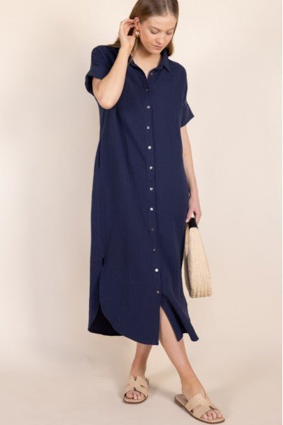 Cotton Maxi Shirt Dress - Wild Azalea Boutique