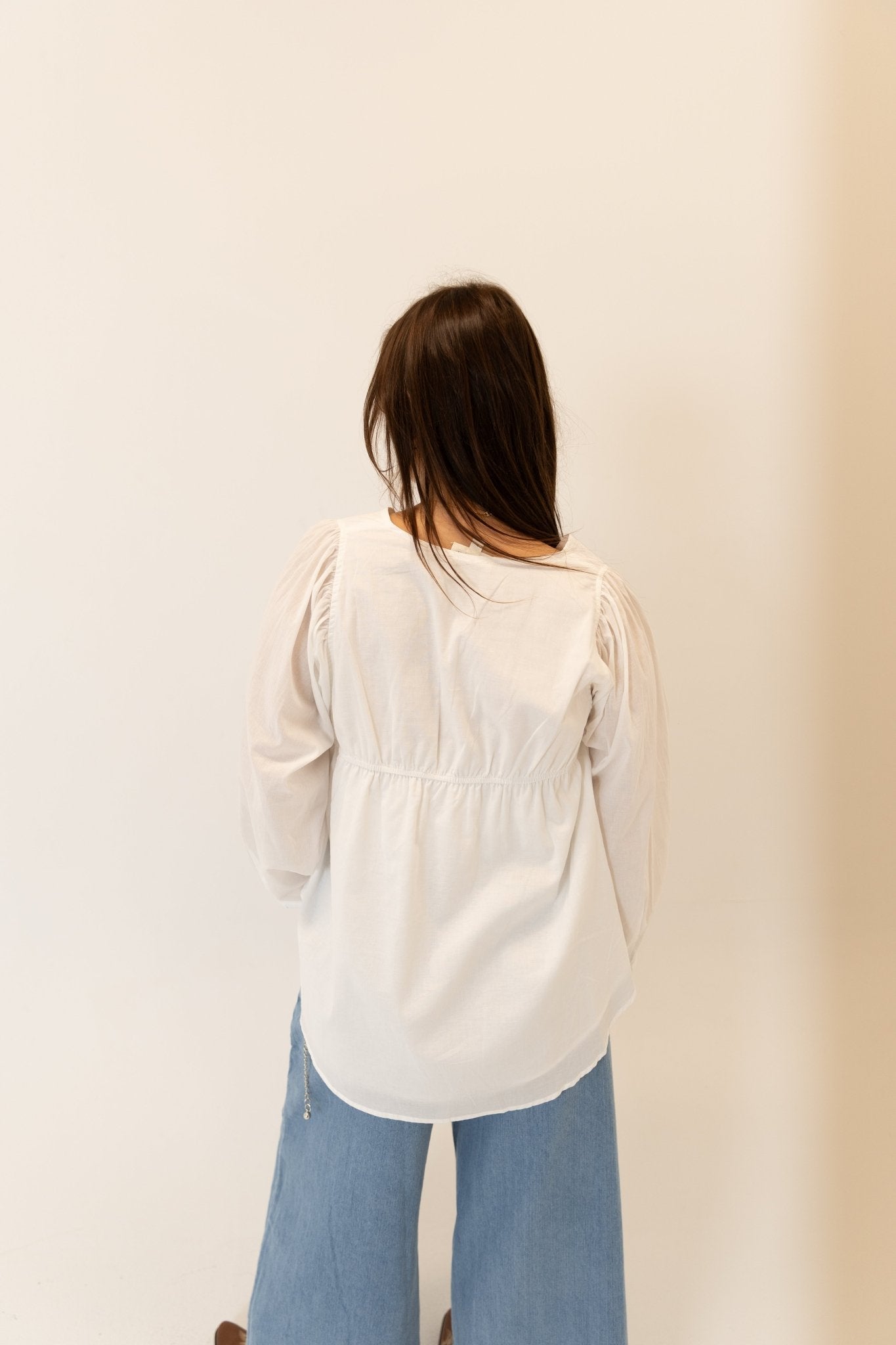 Cotton V - Neck Puff Sleeve Blouse - Wild Azalea Boutique