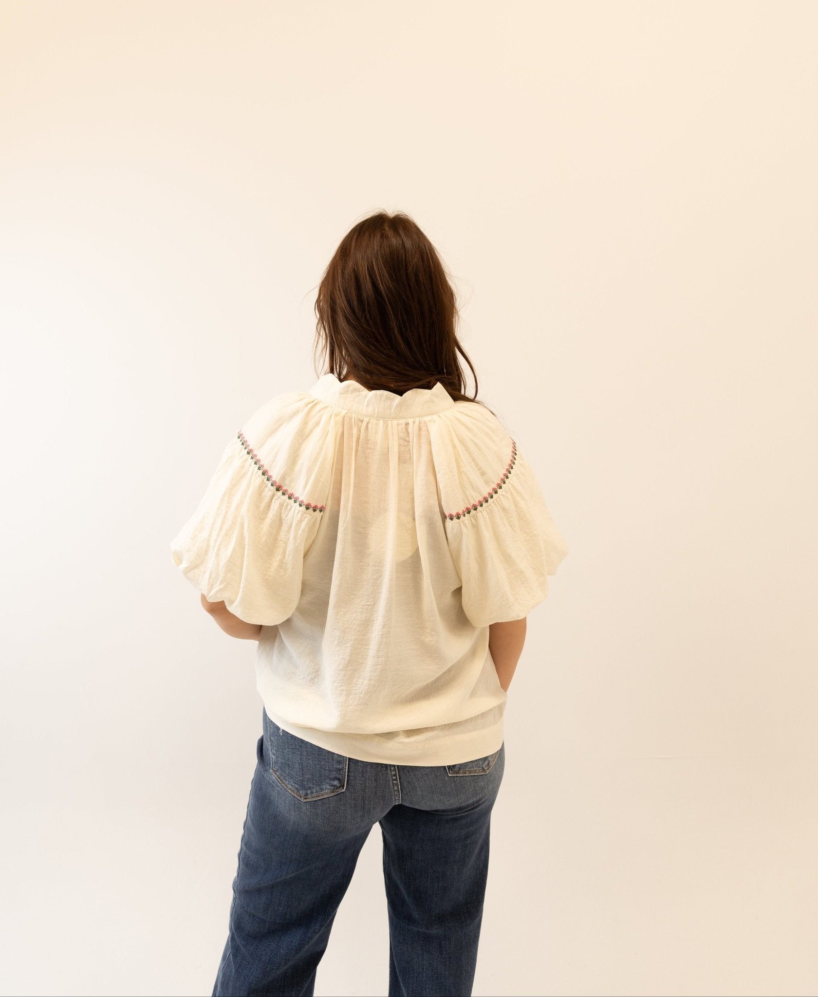 Embroidered Floral Puff Sleeve Blouse - Wild Azalea Boutique