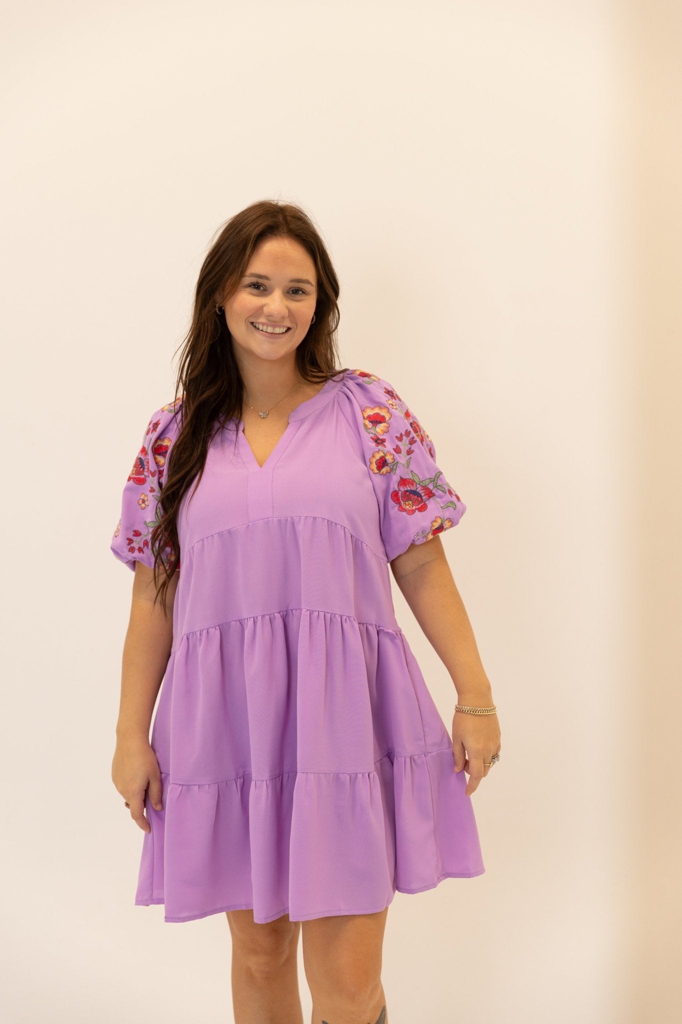 Embroidered Floral Puff Sleeve Dress - Wild Azalea Boutique