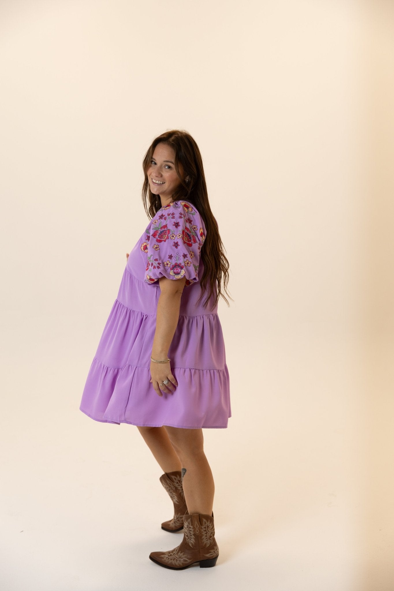 Embroidered Floral Puff Sleeve Dress - Wild Azalea Boutique