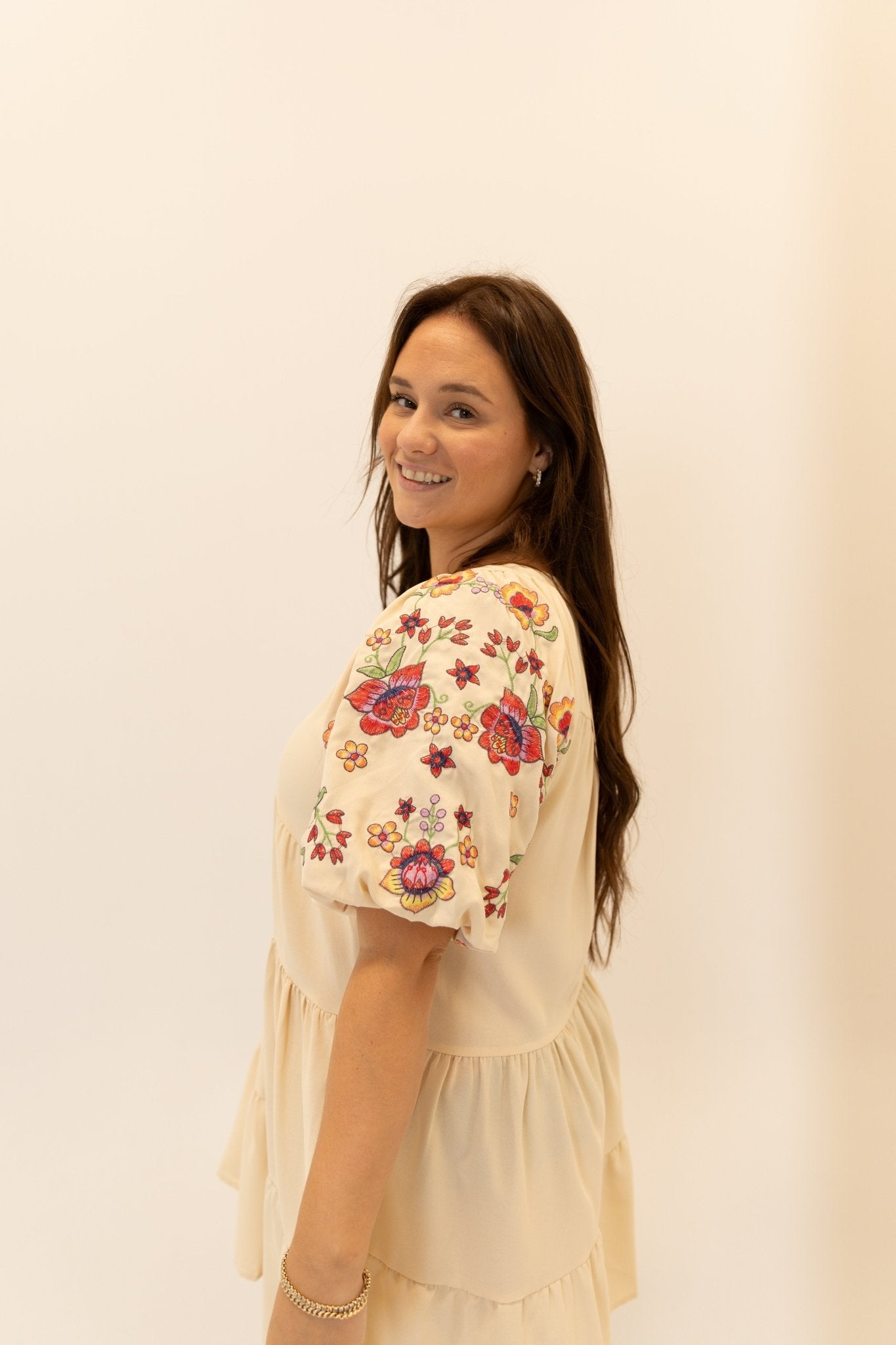 Embroidered Floral Puff Sleeve Dress - Wild Azalea Boutique