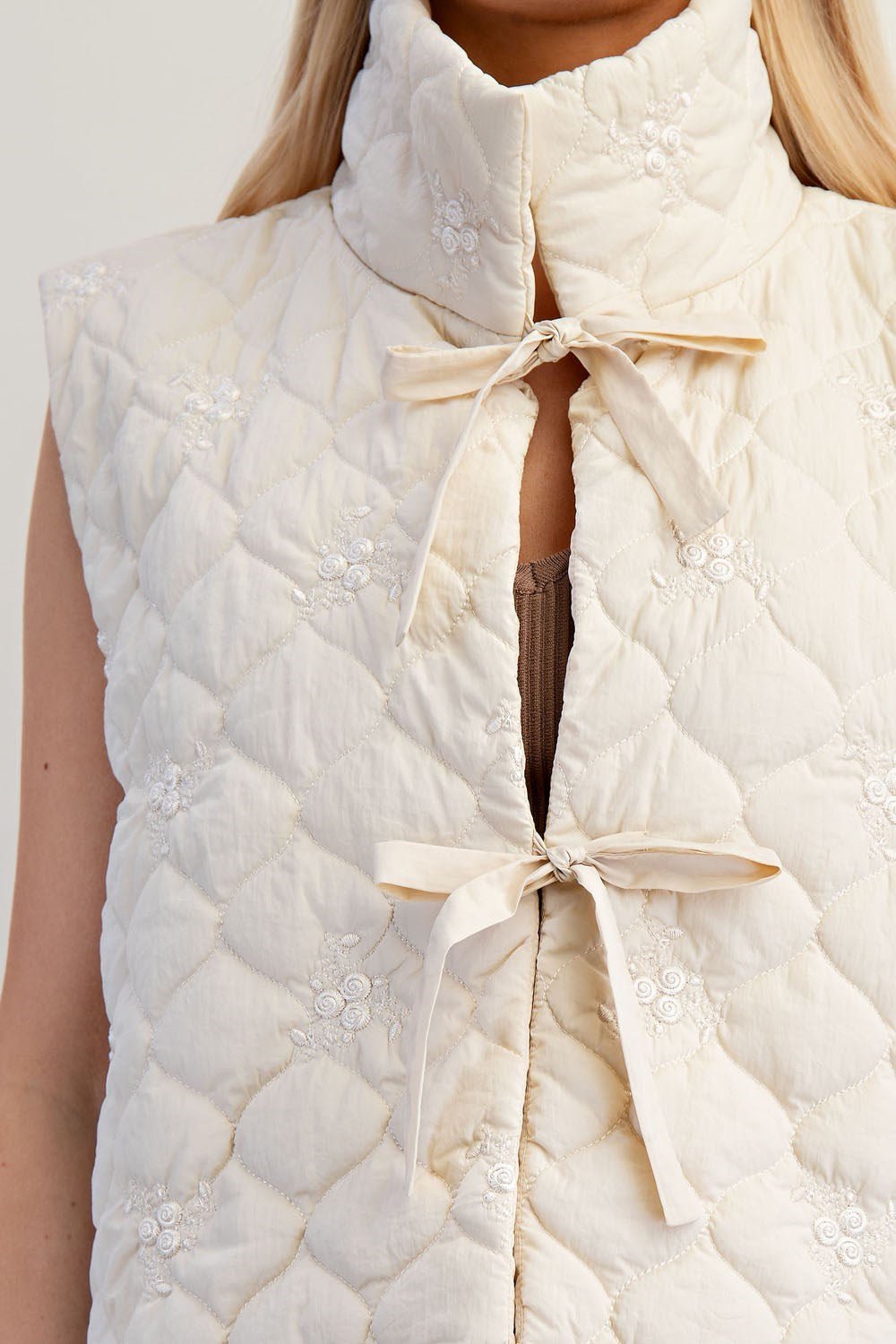 Embroidered Quilted Vest Ivory White - Wild Azalea Boutique