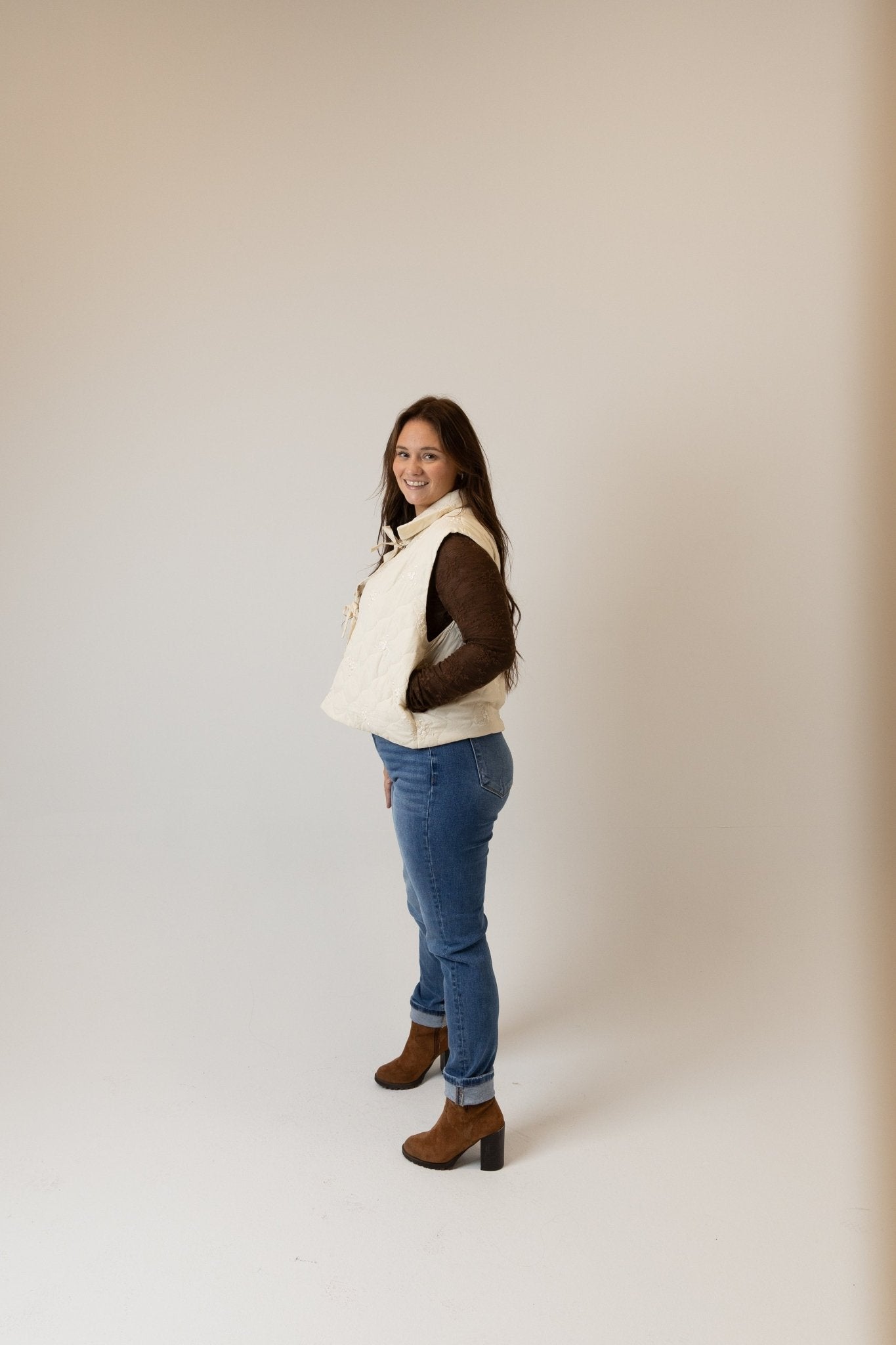 Embroidered Quilted Vest Ivory White - Wild Azalea Boutique