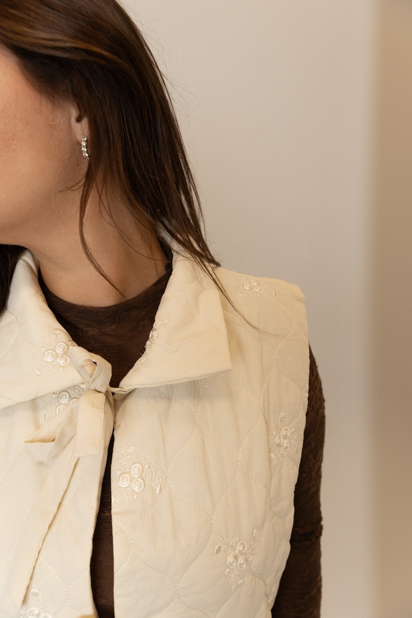 Embroidered Quilted Vest Ivory White - Wild Azalea Boutique