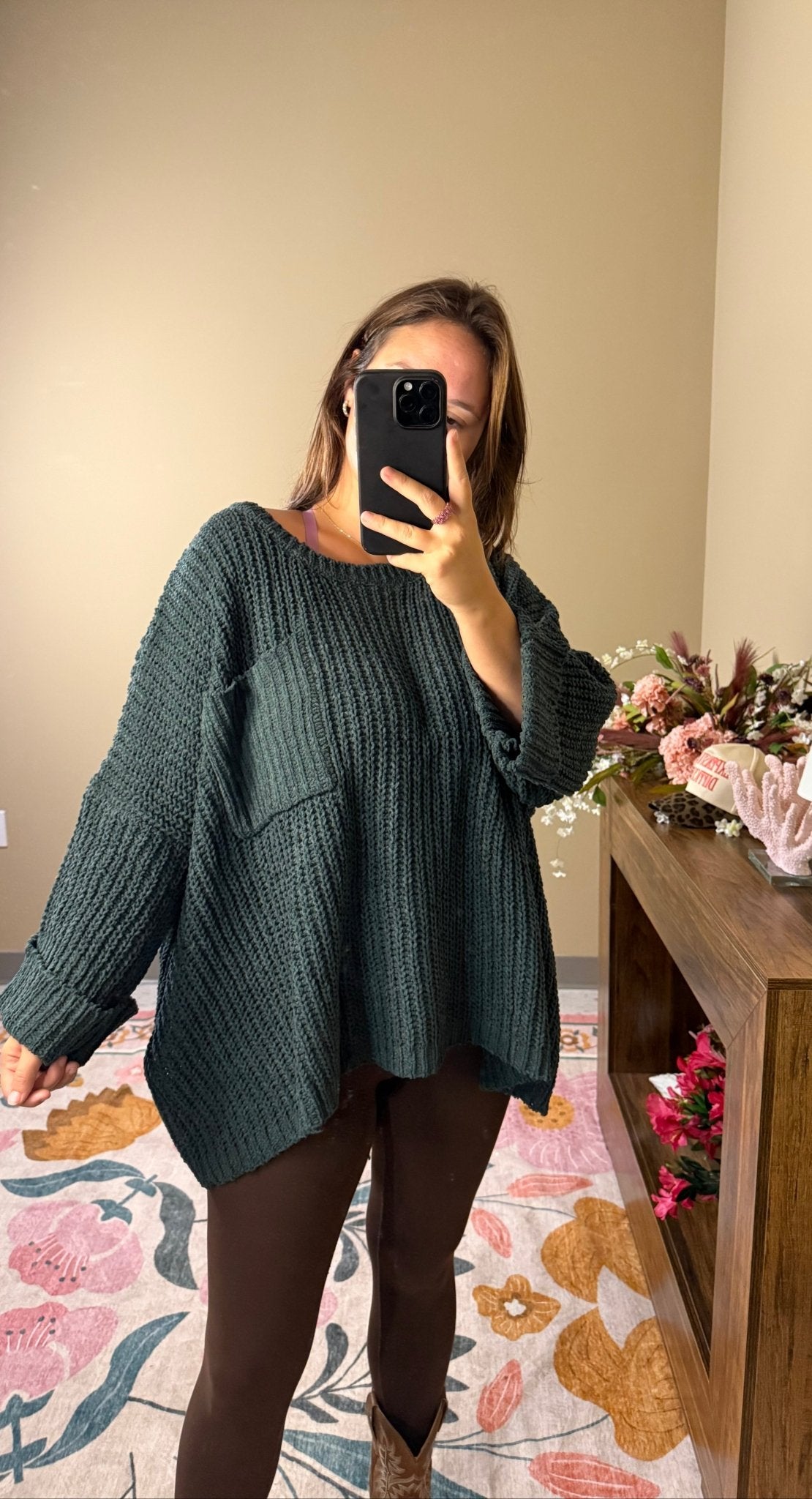 Forest Green Oversized Sweater - Wild Azalea Boutique