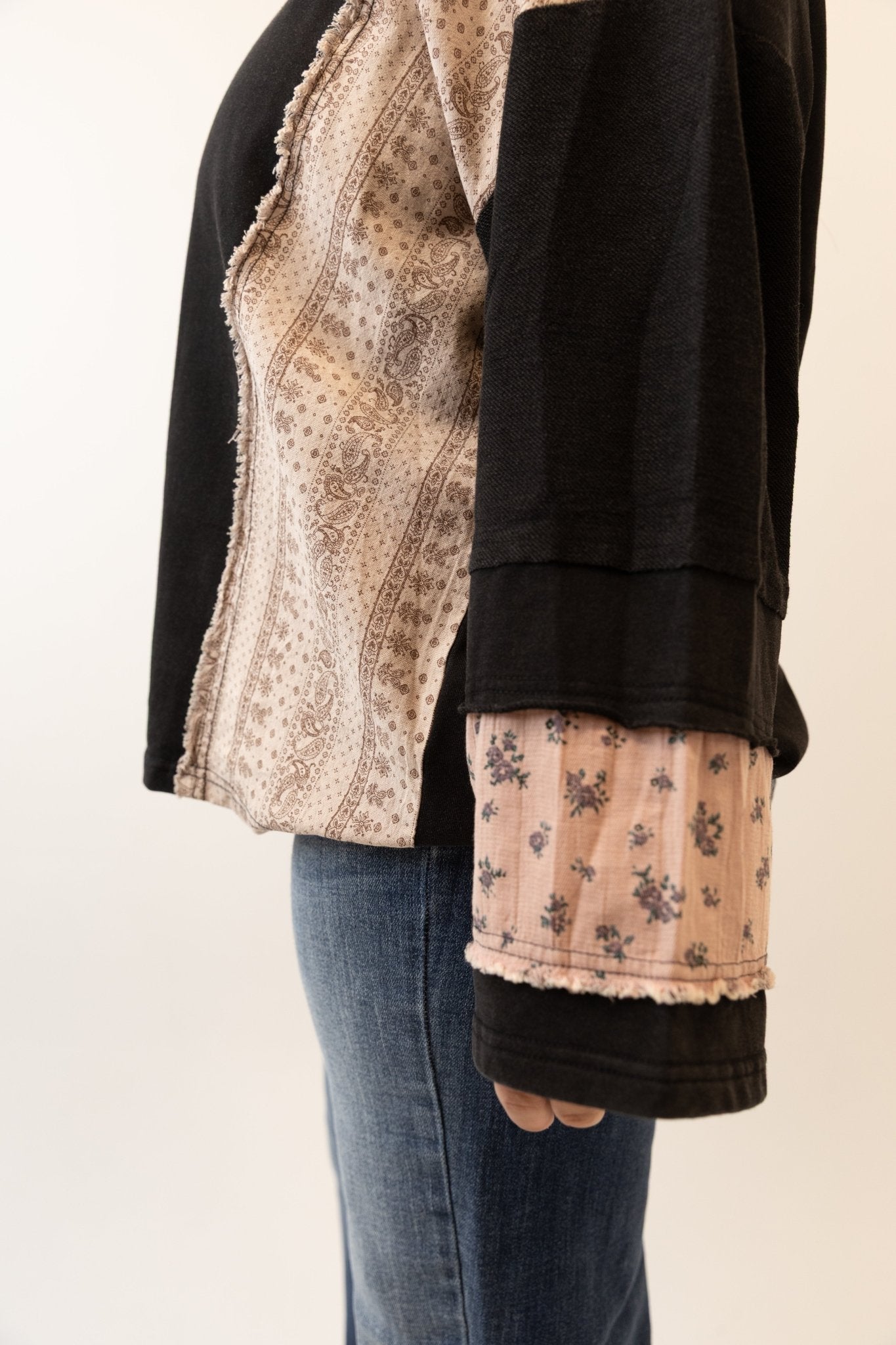 French Terry Patchwork Sleeve Pullover - Wild Azalea Boutique