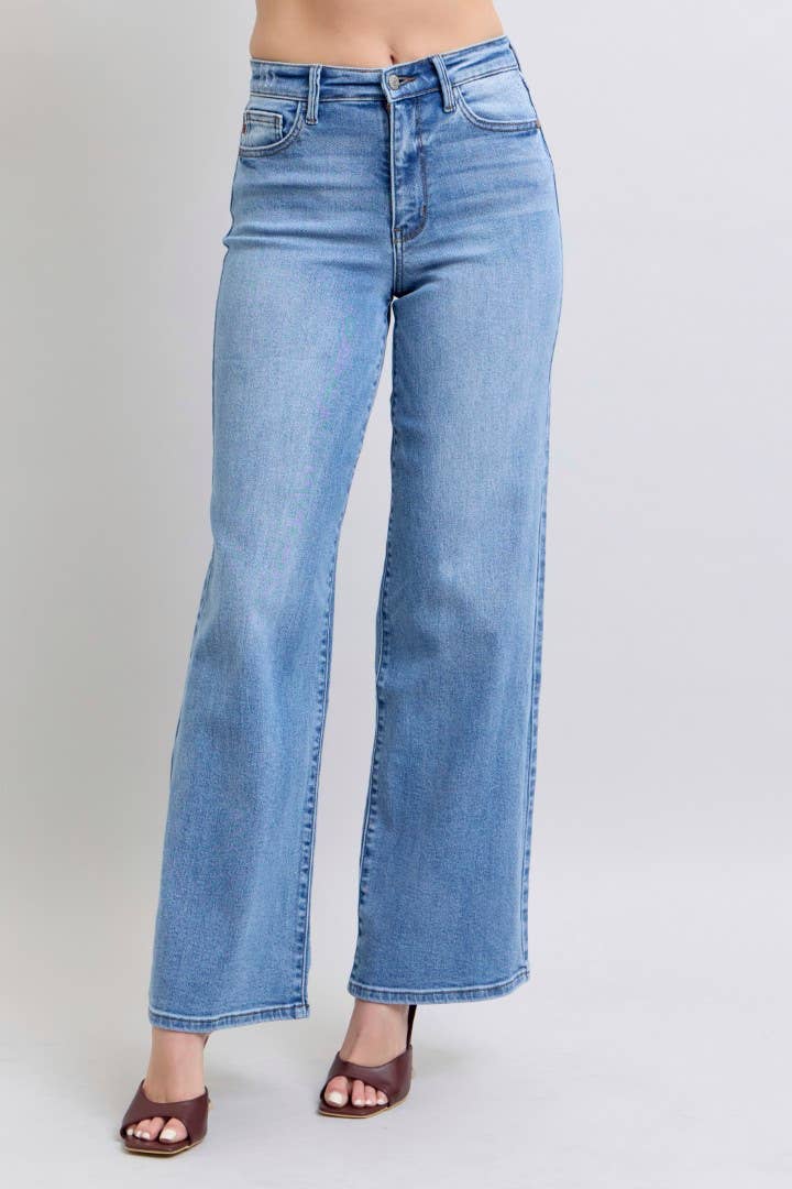 High Waisted Vintage Judy Blue Jeans Wash Retro Wide Leg - Wild Azalea Boutique