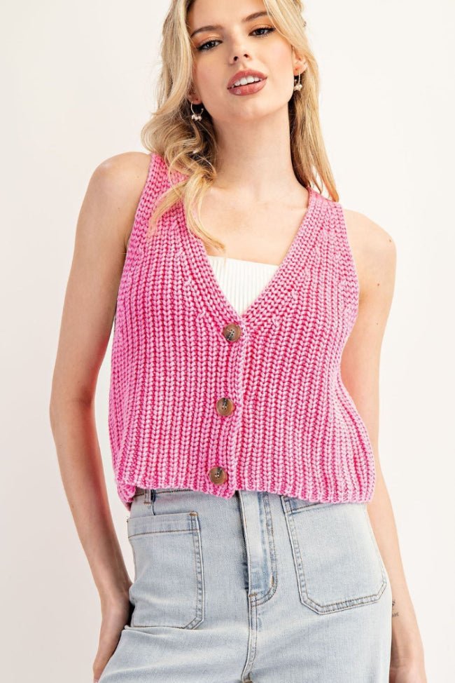 Hot Pink Button Down Vest - Wild Azalea Boutique