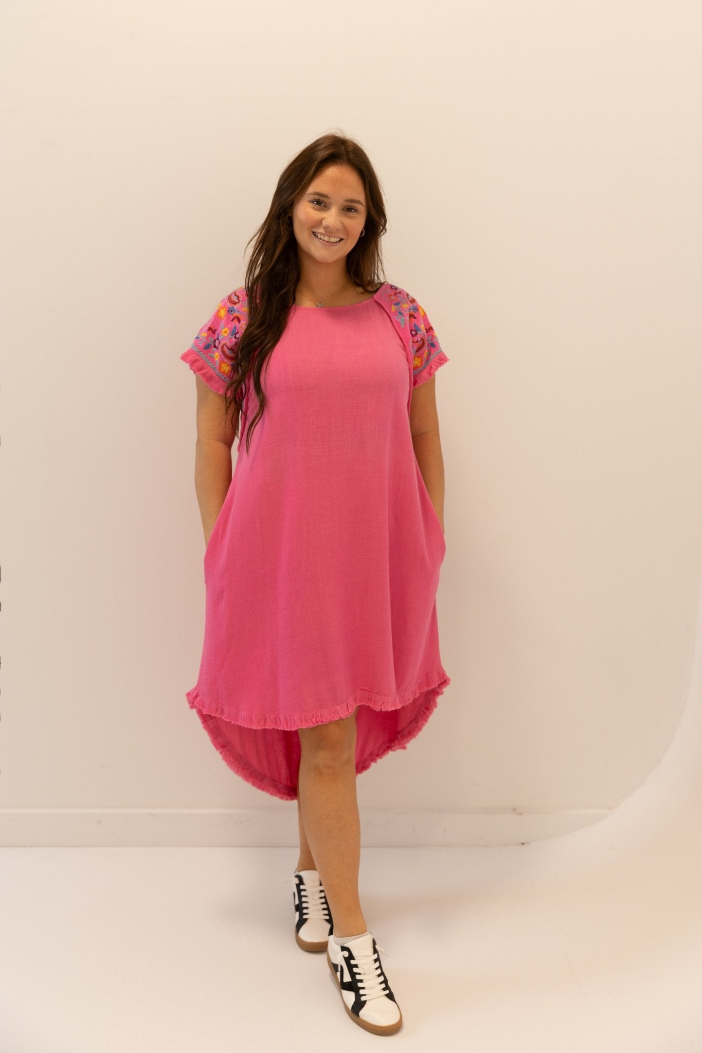 umgee linen dress Floral High Low L / Oatmeal Cocktail Attire Smart Dresses 37 M 37 oa240708038 Color:L PINK