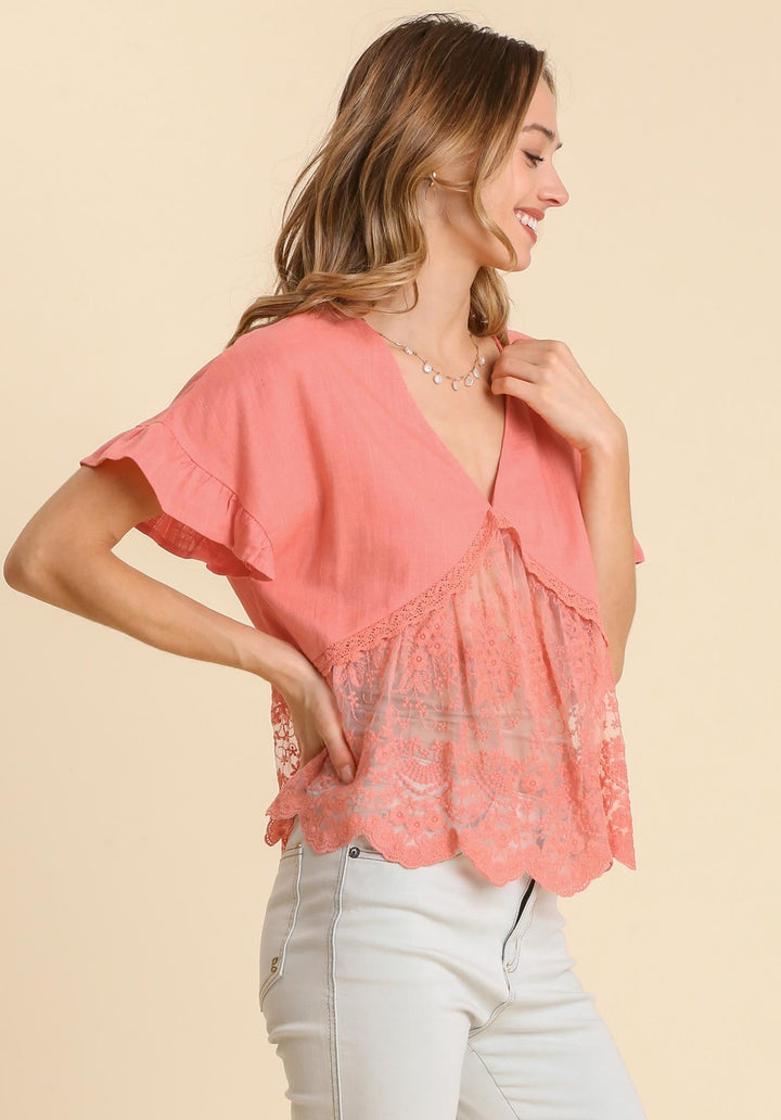 Linen V - Neck Sheer Top - Wild Azalea Boutique