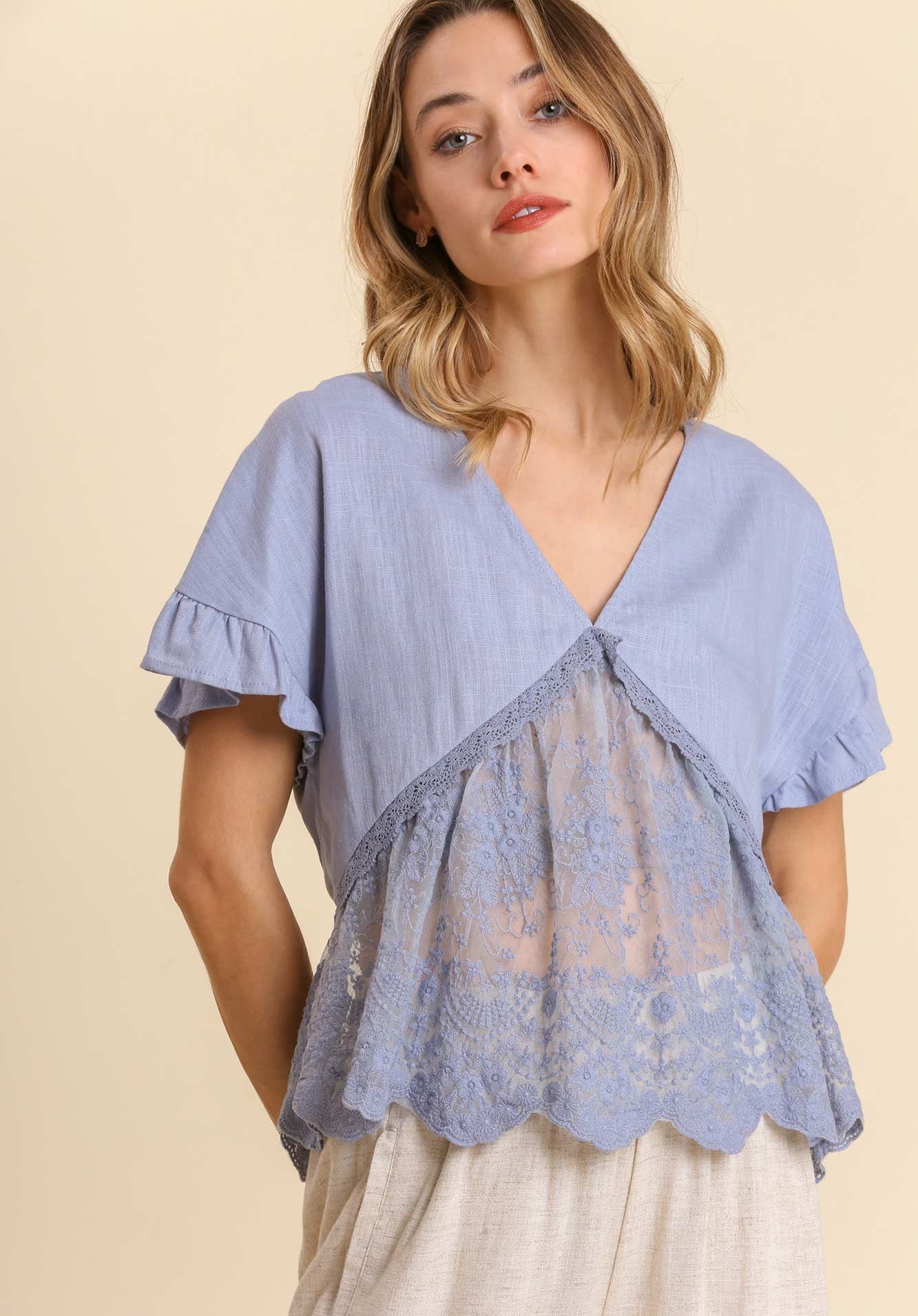 Linen V - Neck Sheer Top - Wild Azalea Boutique