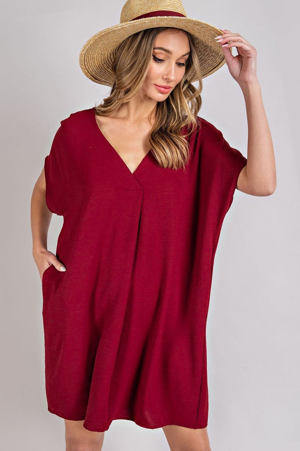 Merlot V - Neck Mini Dress - Wild Azalea Boutique