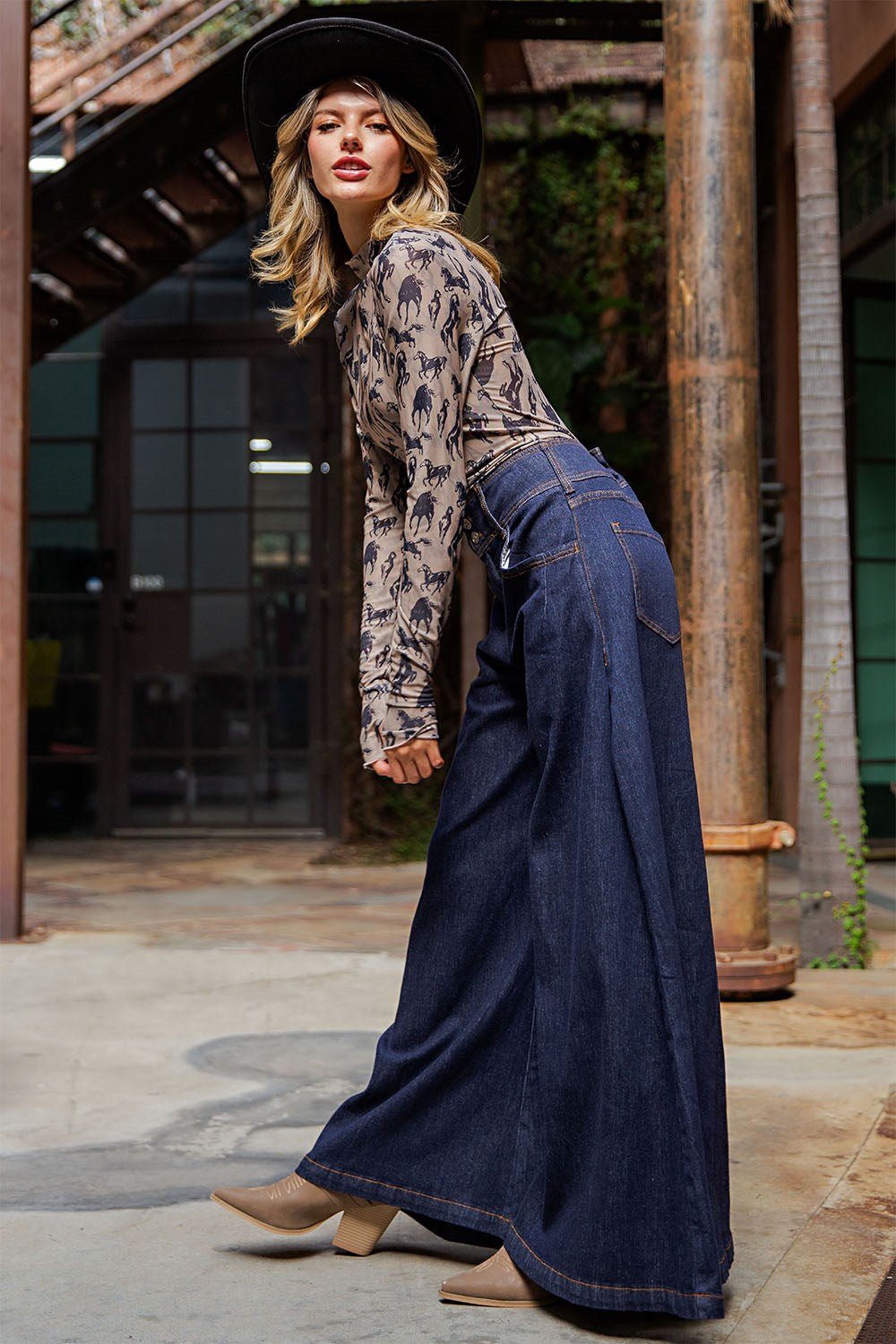 Mesh Western Horse Graphic Mock Neck Top - Wild Azalea Boutique