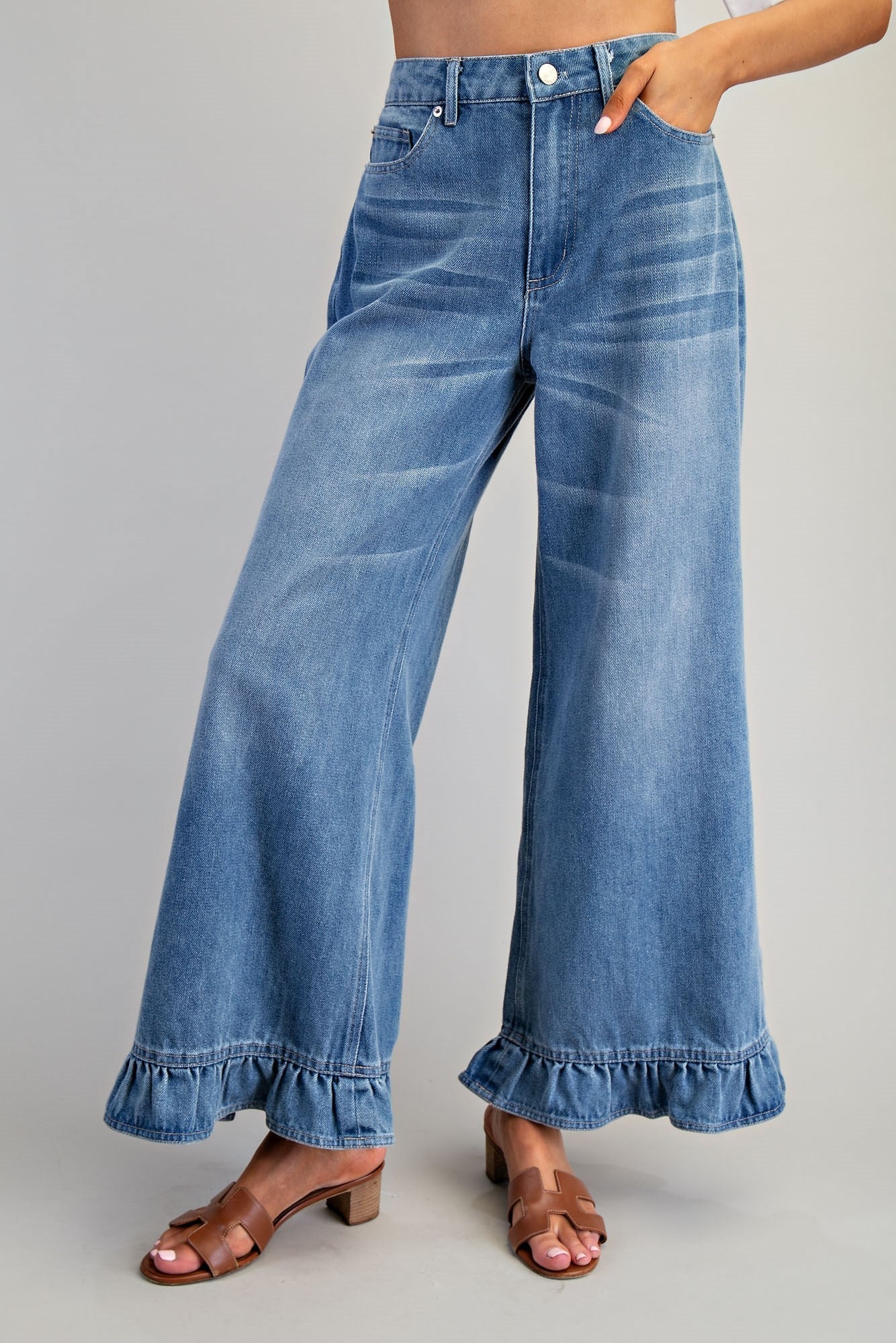 Mineral Washed Ruffle Hem Jeans - Wild Azalea Boutique