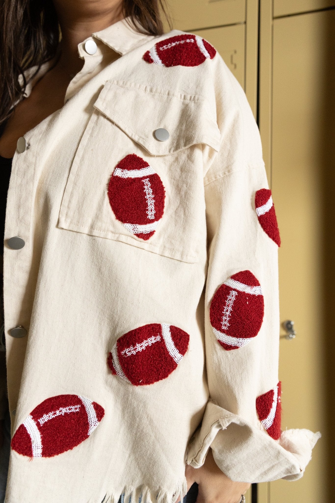 Oversized Football Button Down Game day Shacket - Wild Azalea Boutique