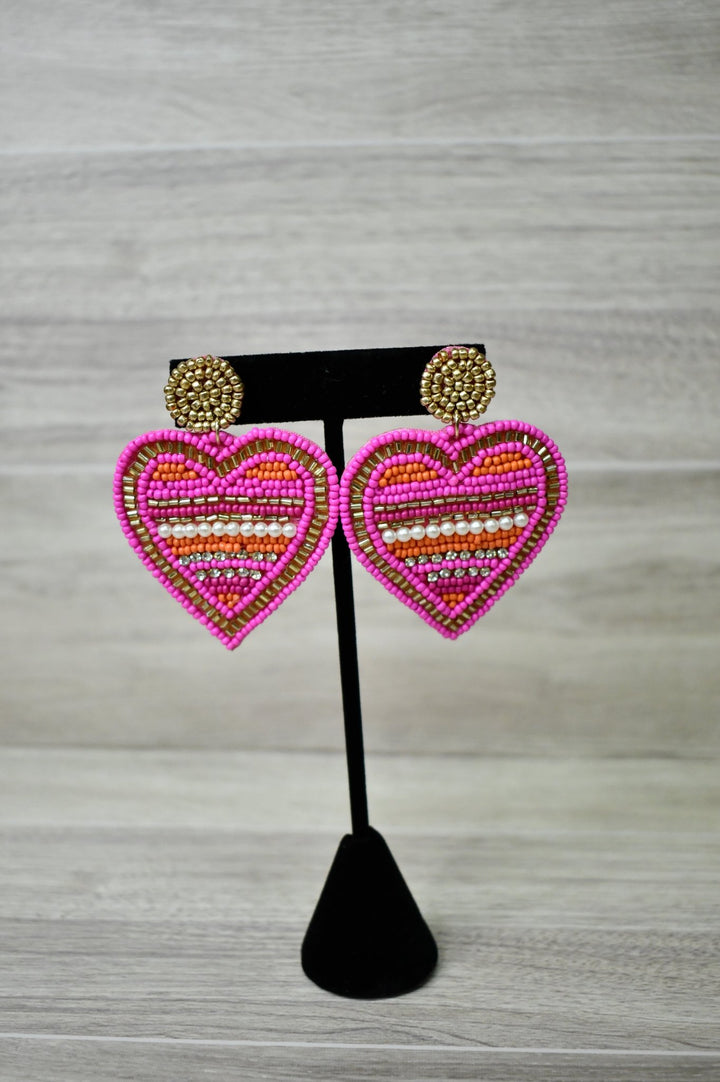 Pink Beaded Heart Earrings - Wild Azalea Boutique