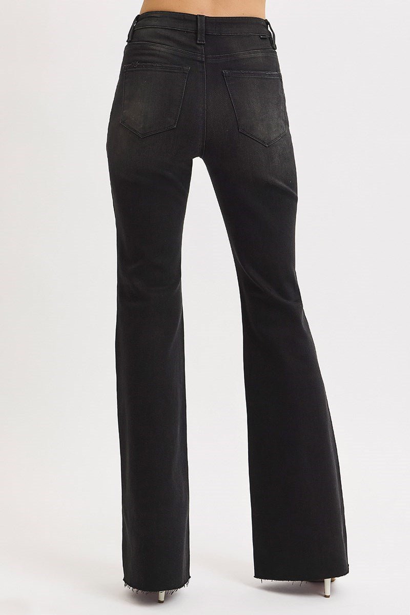 Risen High Rise Flare Raw Cut Hem Jeans - Wild Azalea Boutique