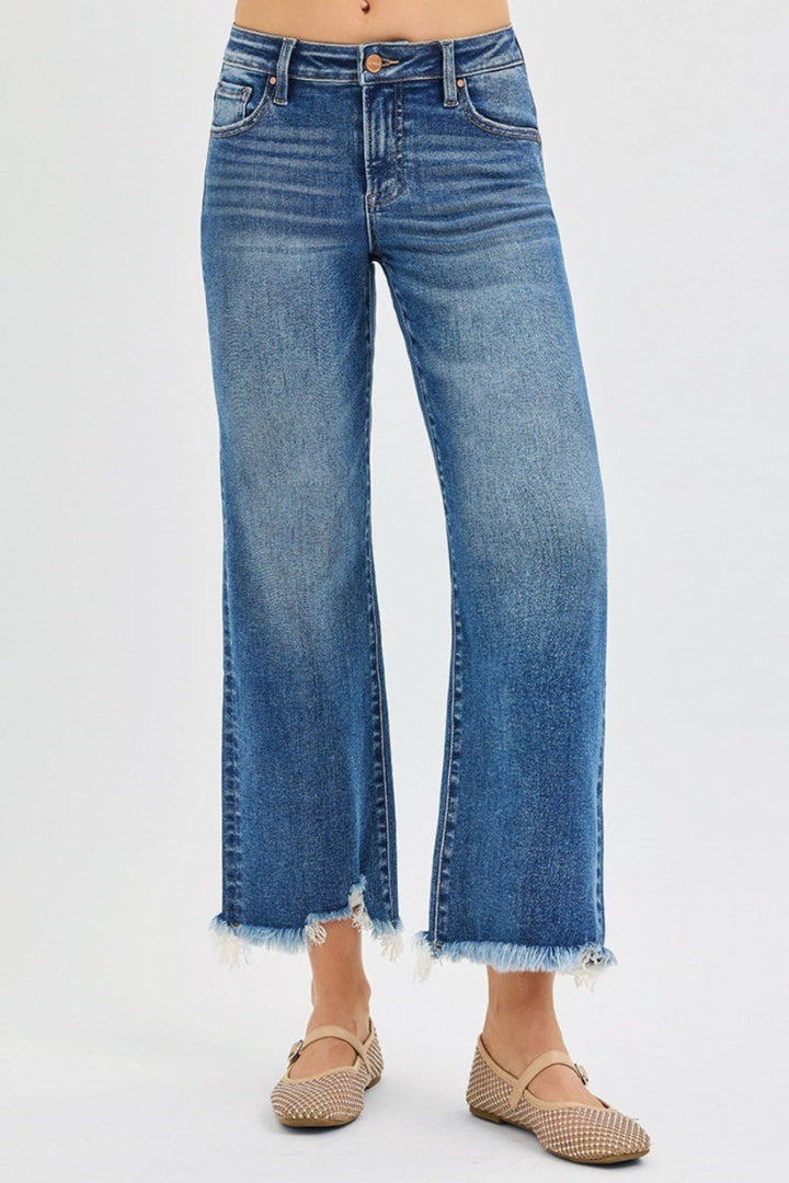 Risen Mid Rise Crop Straight Jeans - Wild Azalea Boutique