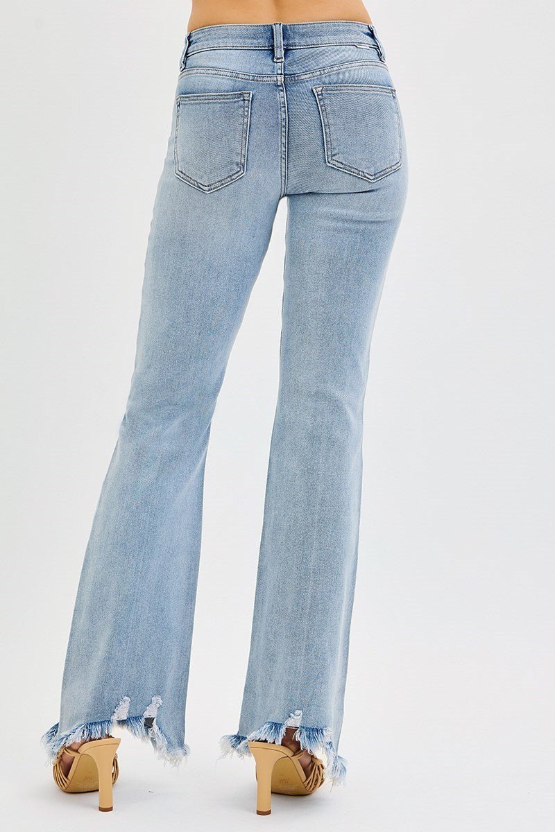 Risen Tummy Control Mid Rise Flare With Fray Hem Detailed Jeans - Wild Azalea Boutique