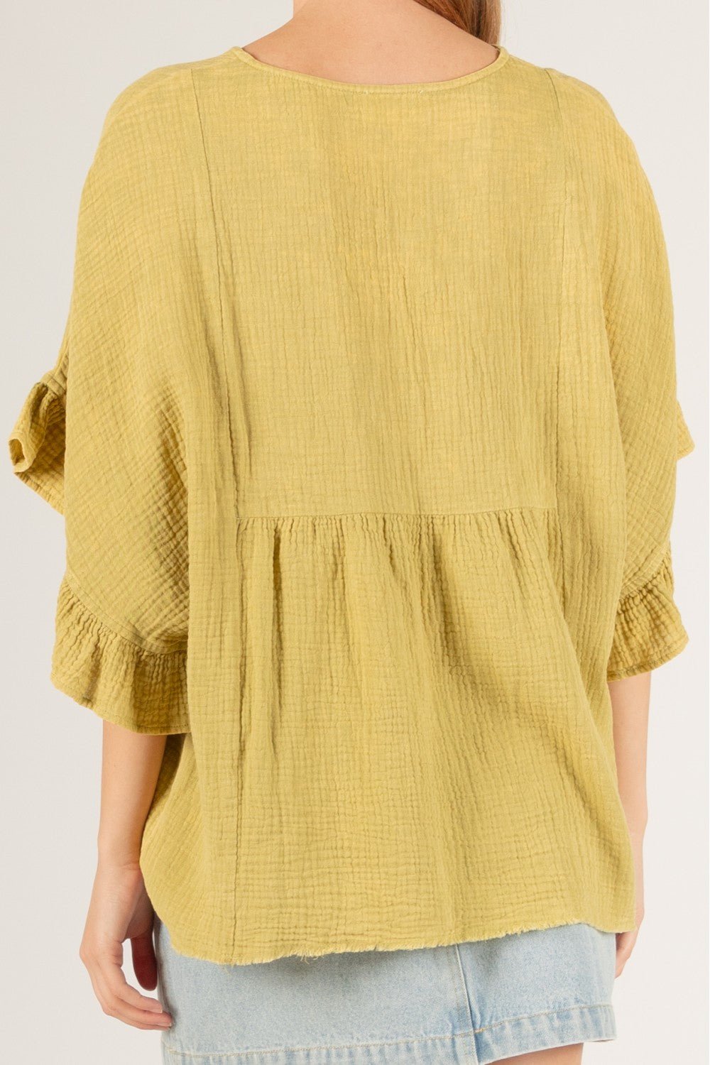 Ruffled Sleeve V - Neck Top Green - Wild Azalea Boutique
