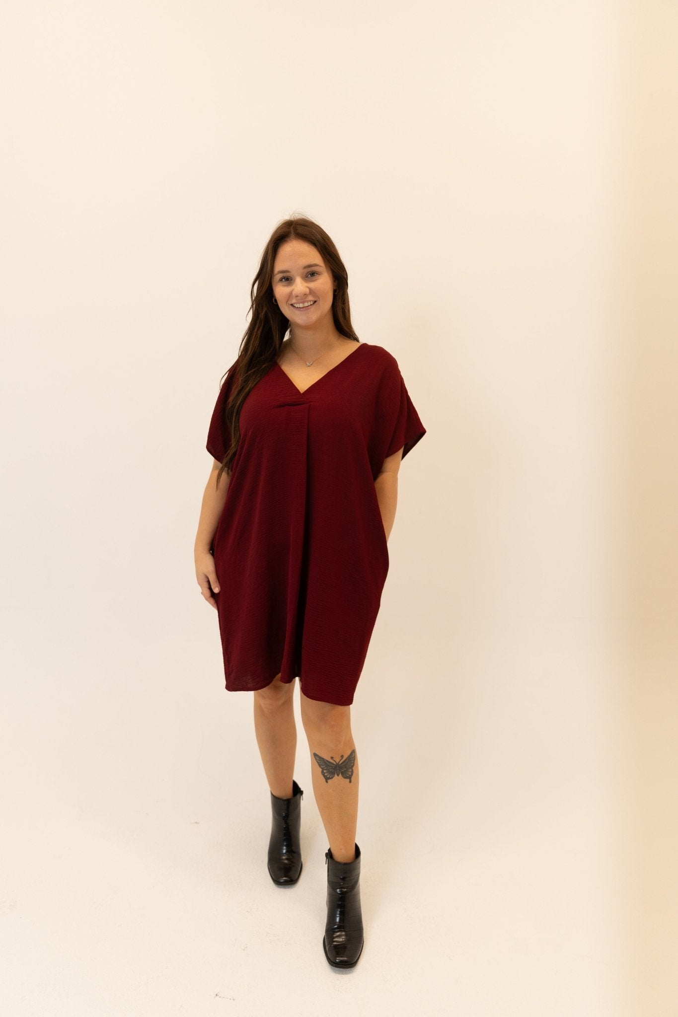 Short Sleeve V - Neck Mini Dress - Wild Azalea Boutique