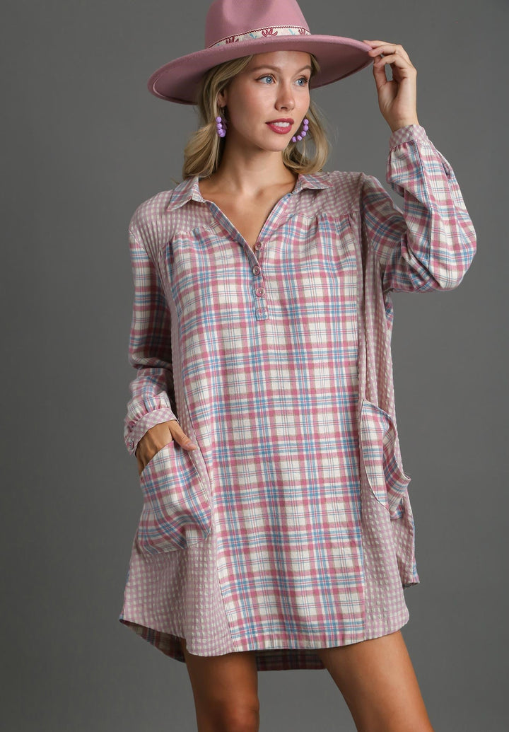 Umgee Flannel Dress - Wild Azalea Boutique