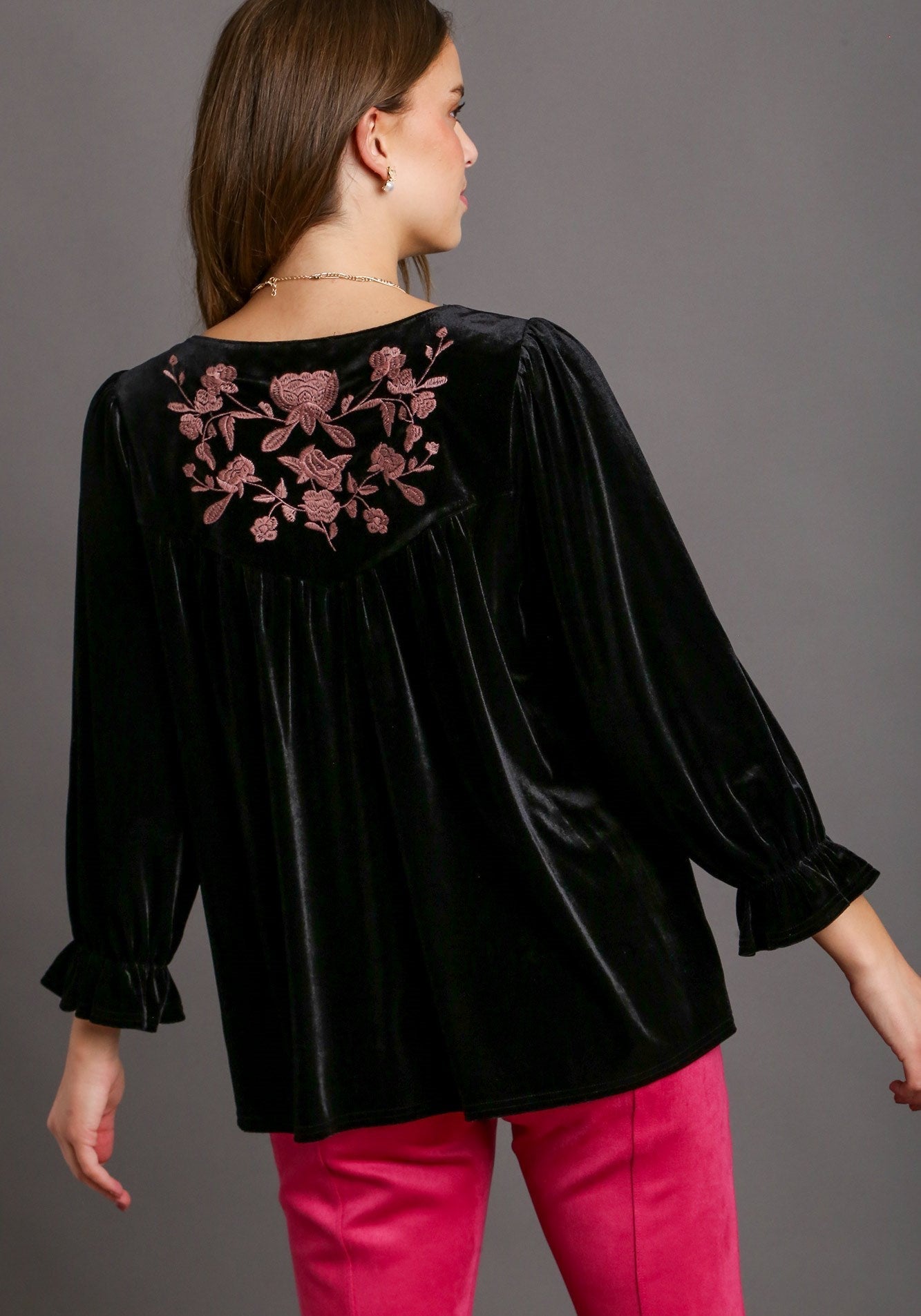 Umgee Velvet Embroidery Top - Wild Azalea Boutique