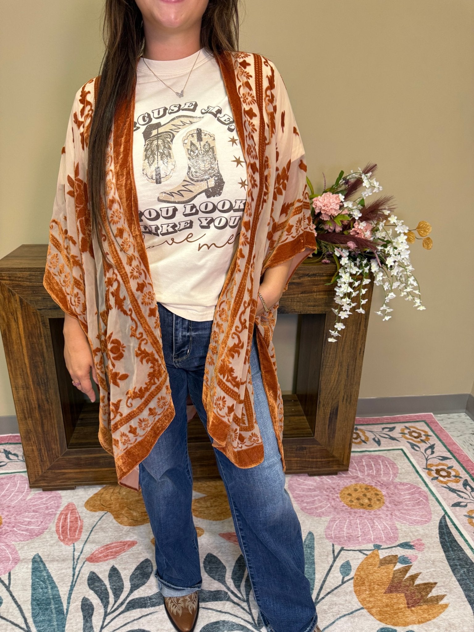 Velvet Flowly Burnout Floral Kimono - Wild Azalea Boutique