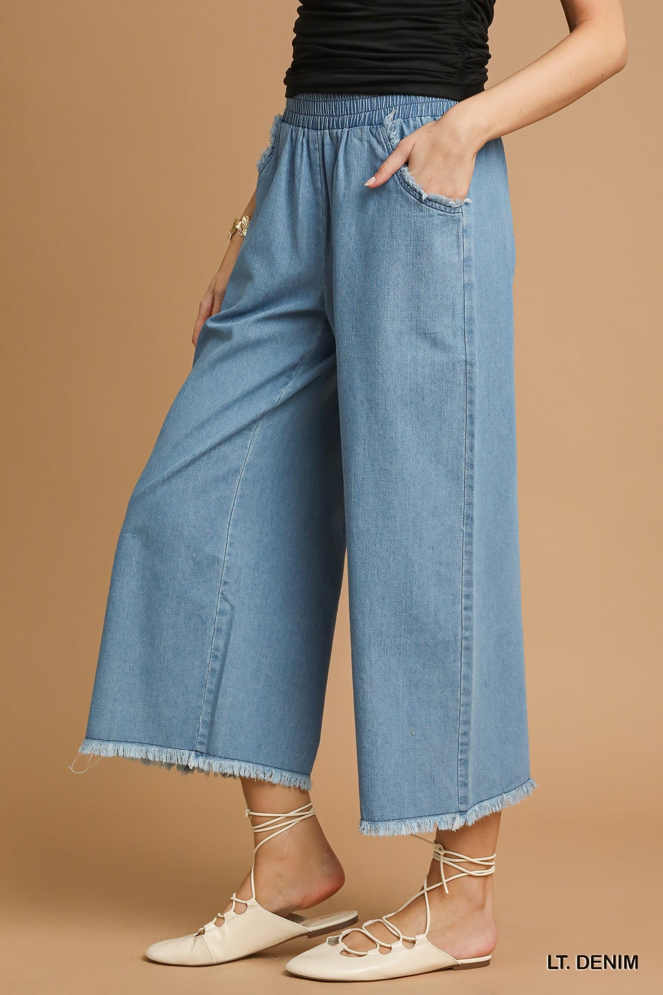 Washed Denim Pants with Fringe Hem - Wild Azalea Boutique