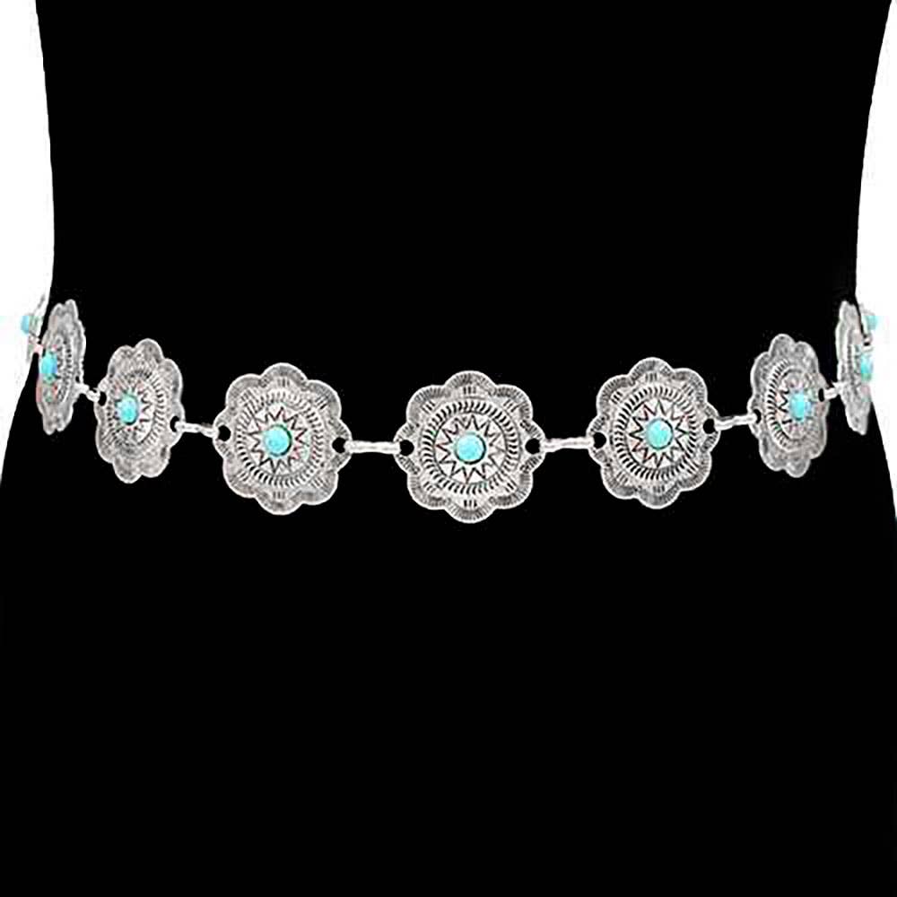 Western Flower Concho Link Chain Belt - Wild Azalea Boutique