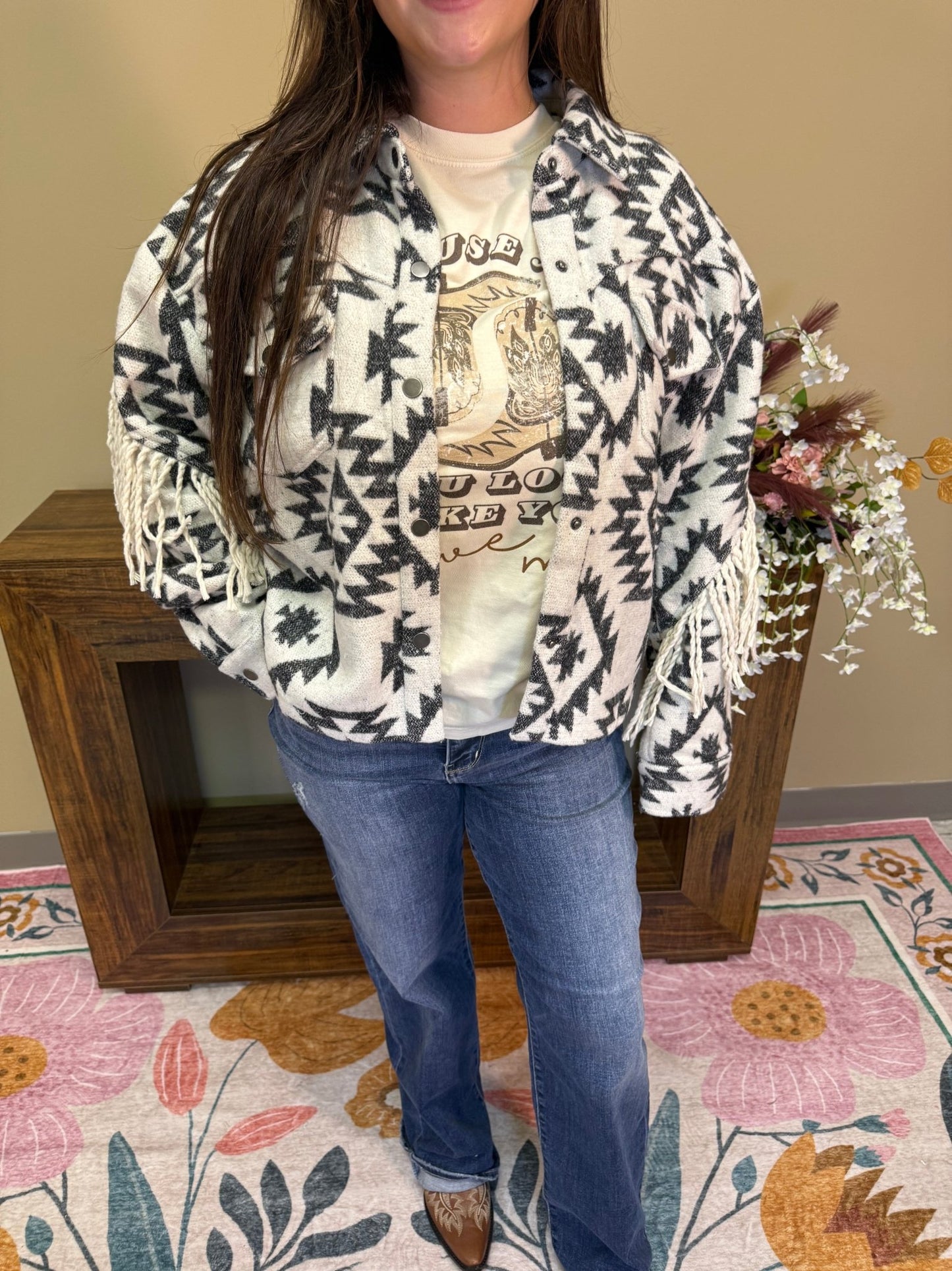 Western Fringe Aztec Jacket - Wild Azalea Boutique