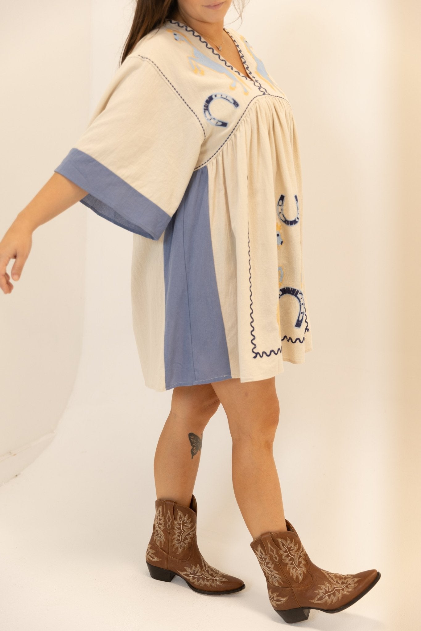 Western Horse Embroidered Babydoll Dress - Wild Azalea Boutique