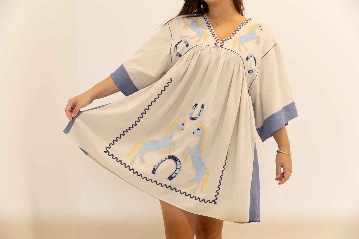 Western Horse Embroidered Babydoll Dress - Wild Azalea Boutique