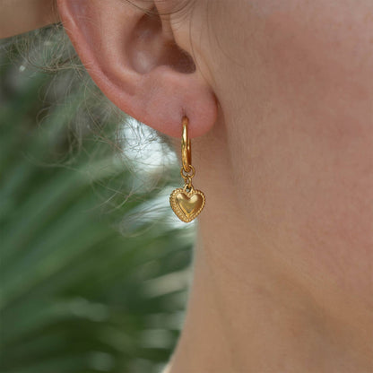 18k Gold PVD Heart Pendant Hoop Earrings - Wild Azalea Boutique