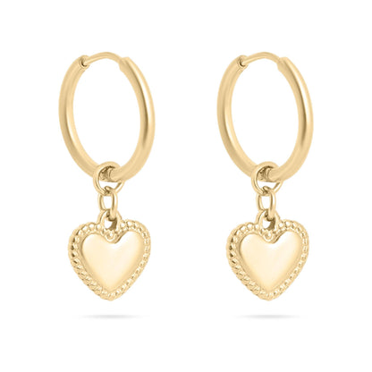 18k Gold PVD Heart Pendant Hoop Earrings - Wild Azalea Boutique